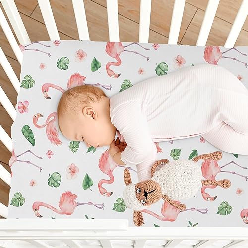 Miniatura 7 de Burbuja Flamingos Sábana bajera para cuna para niños y niñas, sábana bajera ajustable para cuna de 28 x 52 pulgadas para colchones estándar de cuna