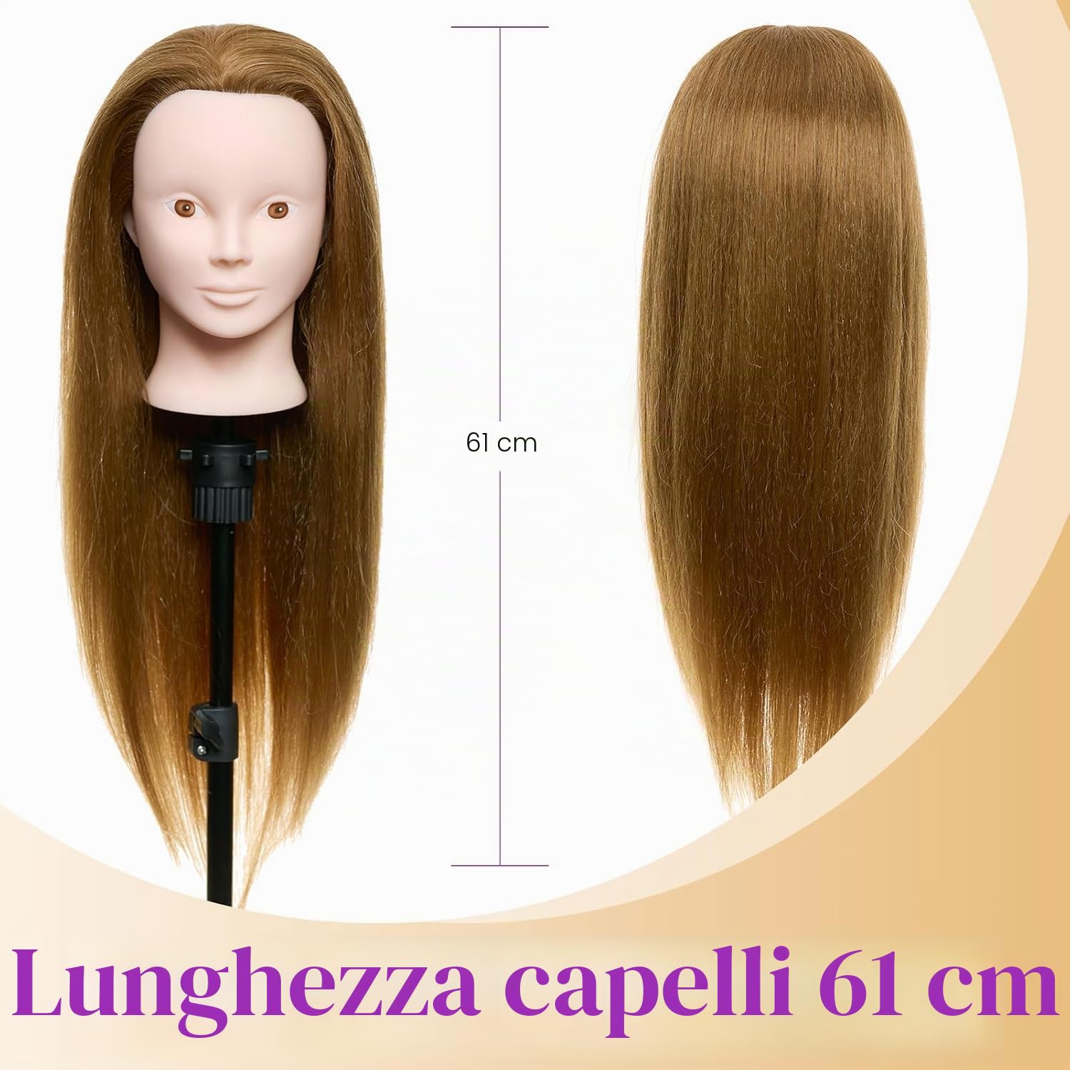 Neverland 24" Testa Manichino 80% Capelli Veri per Parrucchieri con Morsetto