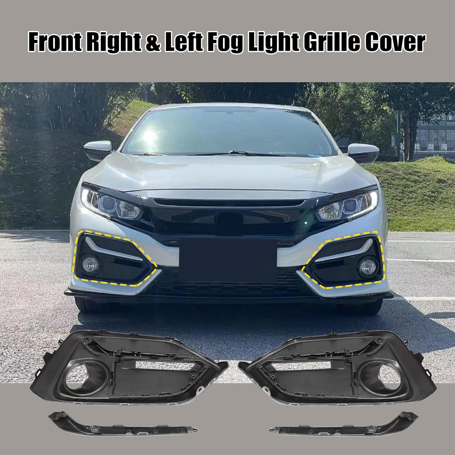 FZJDSD 1Pc Fog Light Cover Set Compatible with Honda Civic Hatchback 2020 2021 Front Right & Left Fog Light Grille Cover