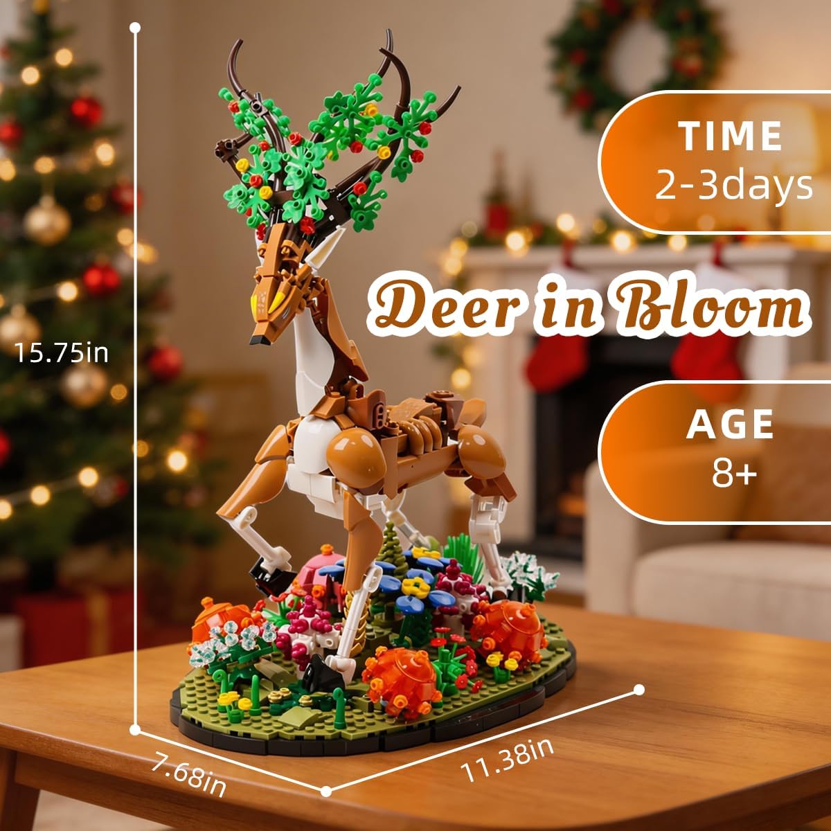 DIY Deer with Flowers Building Set, Animal & Plants Collection Model Kit, Nature Decor for Home Office Shelf, Collectible Craft for Adults & Teens