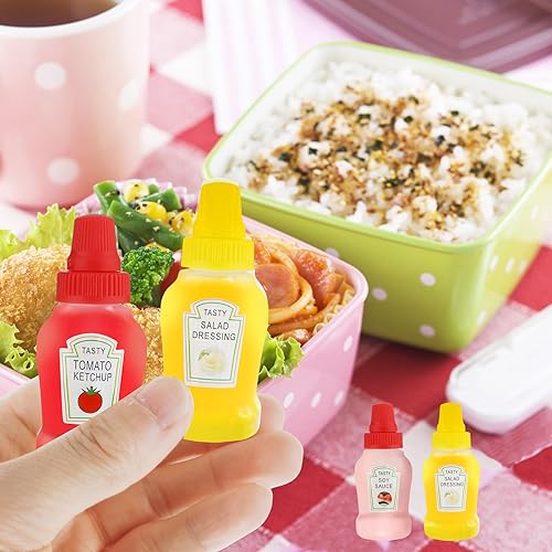 Miniatura 3 de 8 mini botellas de condimentos  Mini botella de salsa de tomate de 0.8 onzas líquidas con tapa de rosca, recipientes portátiles de ensalada de salsa
