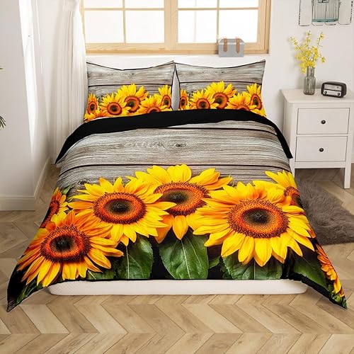 Feelyou Juego de funda de edredón de girasol, estampado floral botánico, para niños, mujeres y adultos, flores amarillas, funda de edredón de Multi