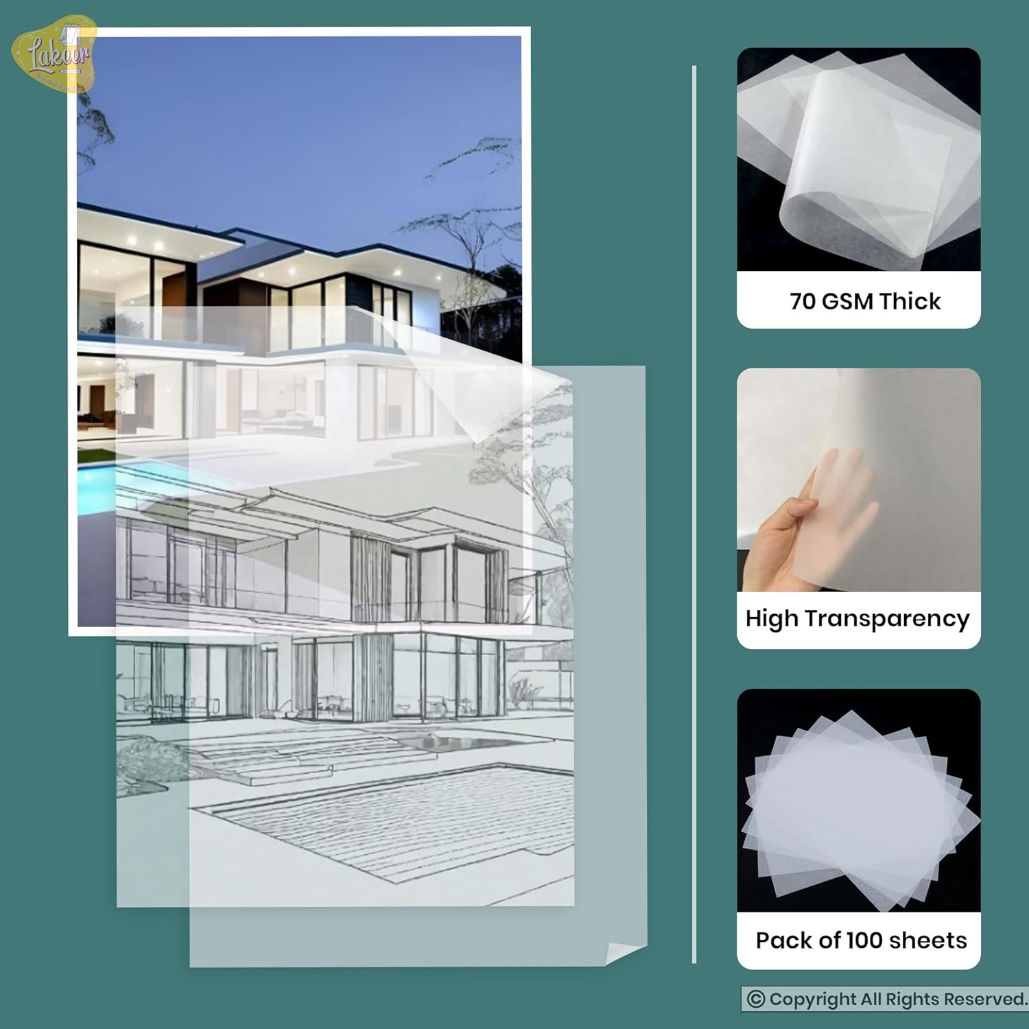 Lakeer A4 Tracing Paper Pack of 100 Sheets