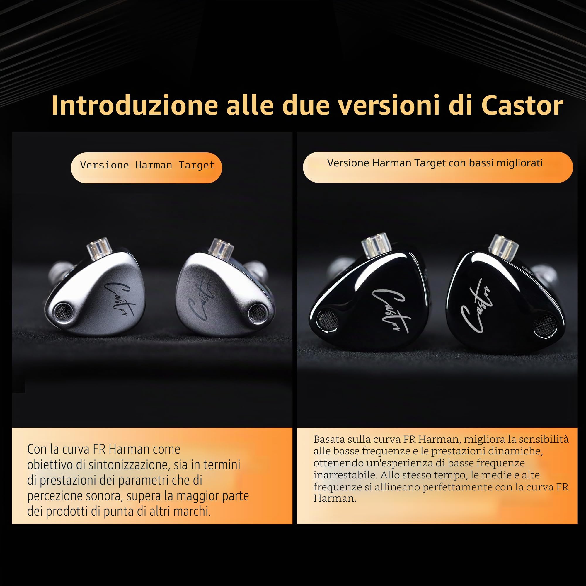 KZ Castor - Cuffie IEM Harman Bass Edition con doppio driver dinamico, suono sintonizzabile, 4 livelli interruttore, isolamento acustico