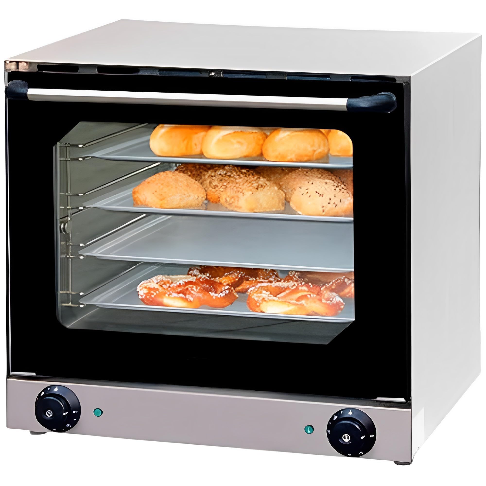 MBH - Horno de pan eléctrico profesional 4 bandejas 435x315 mm para hostelería. Horno industrial de doble turbinas para panadería y pastelería.