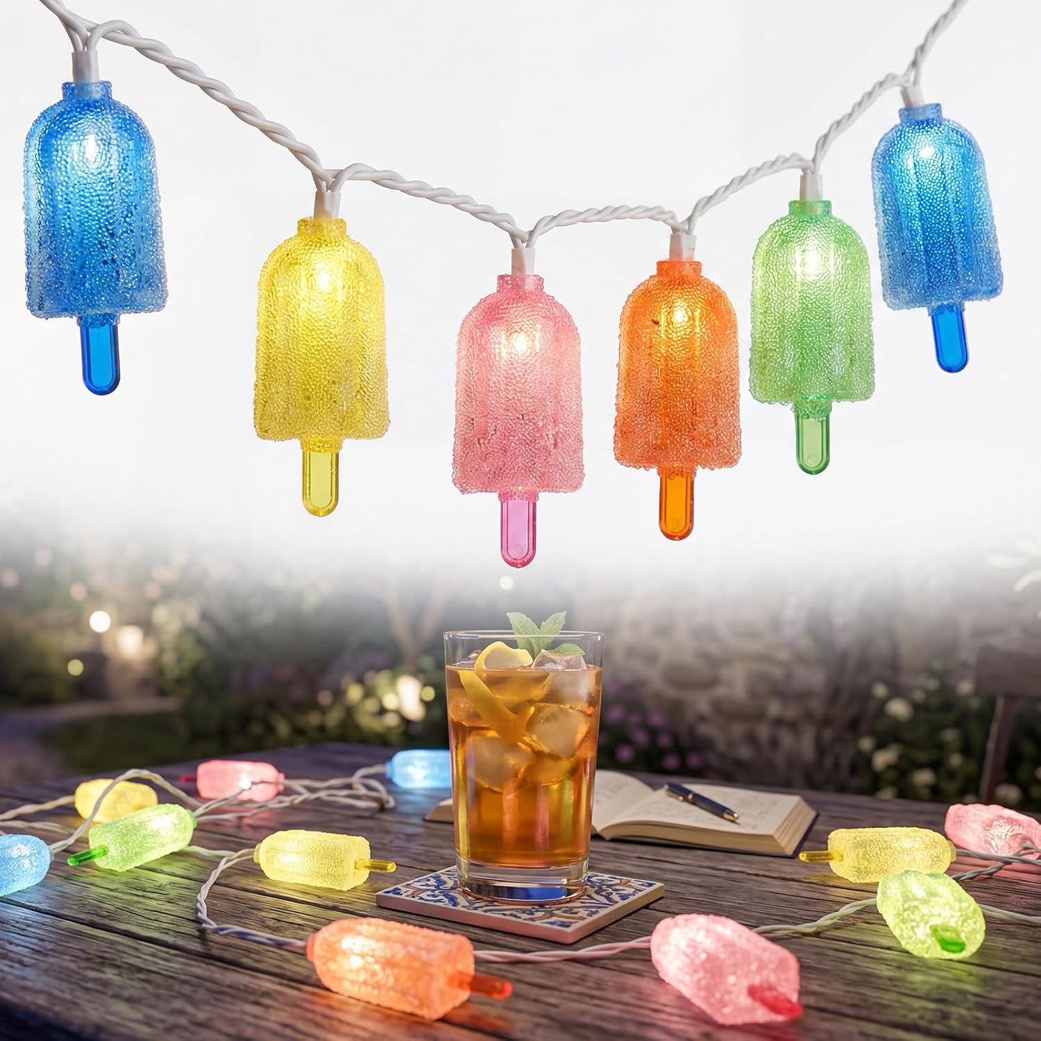 Tropical Beach Themed LED Popsicle String Lights 8.5Ft Summer Novelty Decorations Light with 10 Multicolor Ice Cream Lights, Plug in Fairy Light for Outdoor Patio Garden Bedroom Tent Birthday Party