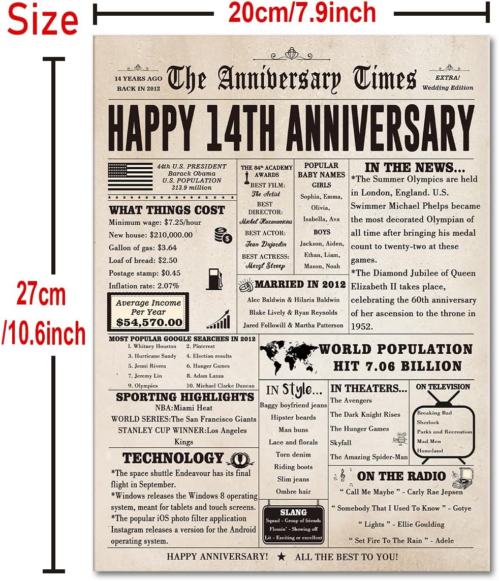 Vintage 14th Anniversary Card Gift for Him Her, Large 14 Year Wedding Anniversary Card Gift for Mom Dad Parents, Ivory Anniversary Card for Wife Husband Couple - Image 2