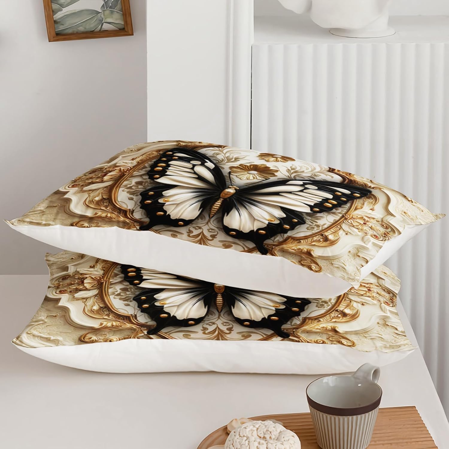 AILONEN Black and White Butterfly Bedding Set King Size,Luxury Embossed Style Print Duvet Cover Set for Kids Girls,1 Quilt Cover + 2 Pillowcases,3Pcs