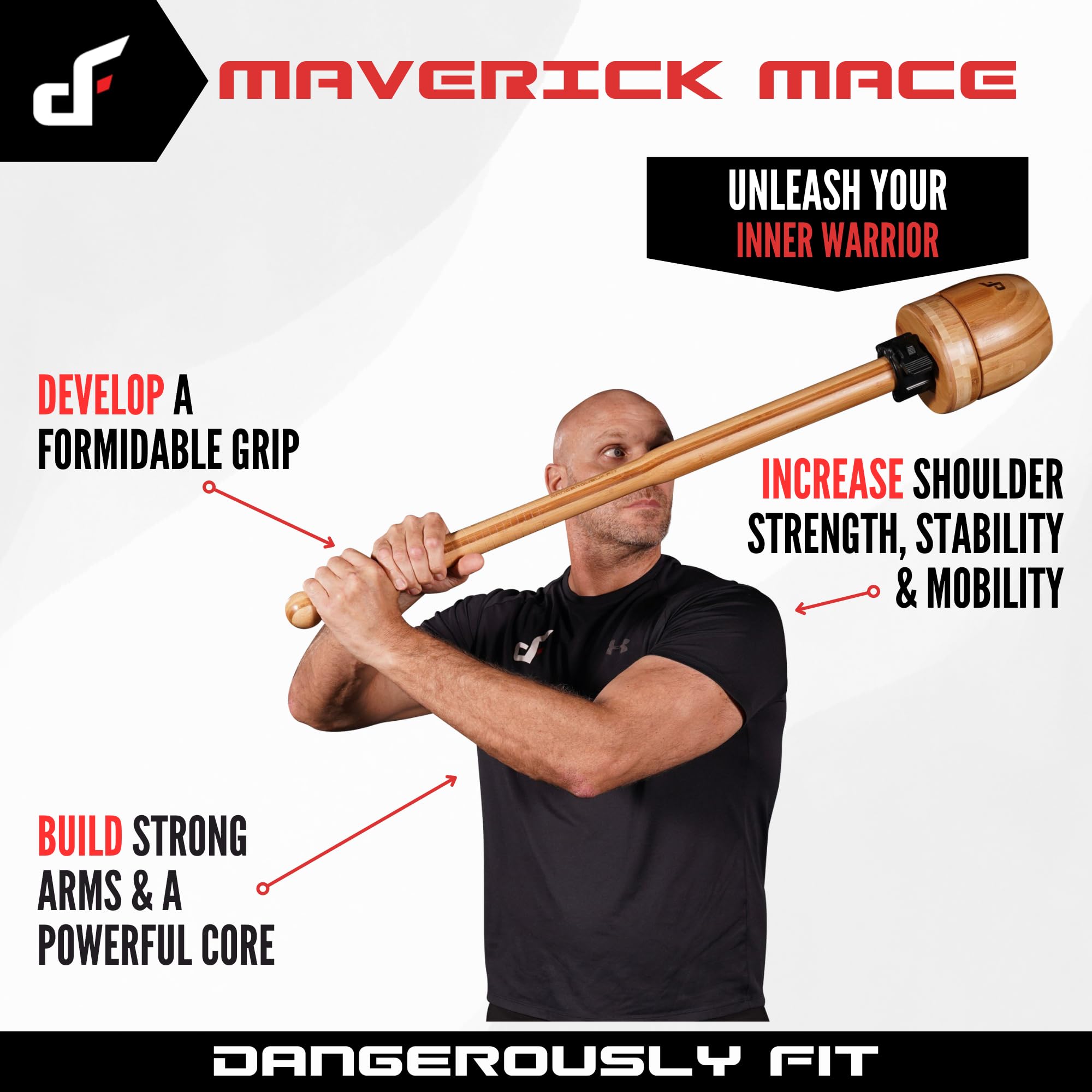Dangerously Fit Adjustable Maverick Mace - Weight Plate Loaded Macebell - Steel Mace Bell Training Exercise Equipment for a Full Body Strength Workout | Home & Gym Fitness