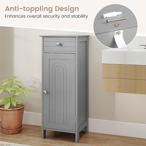 Miniatura 7 de GLACER Armario de almacenamiento de piso, gabinete de almacenamiento multifuncional para baño con 2 estantes ajustables, ideal para baño, sala de