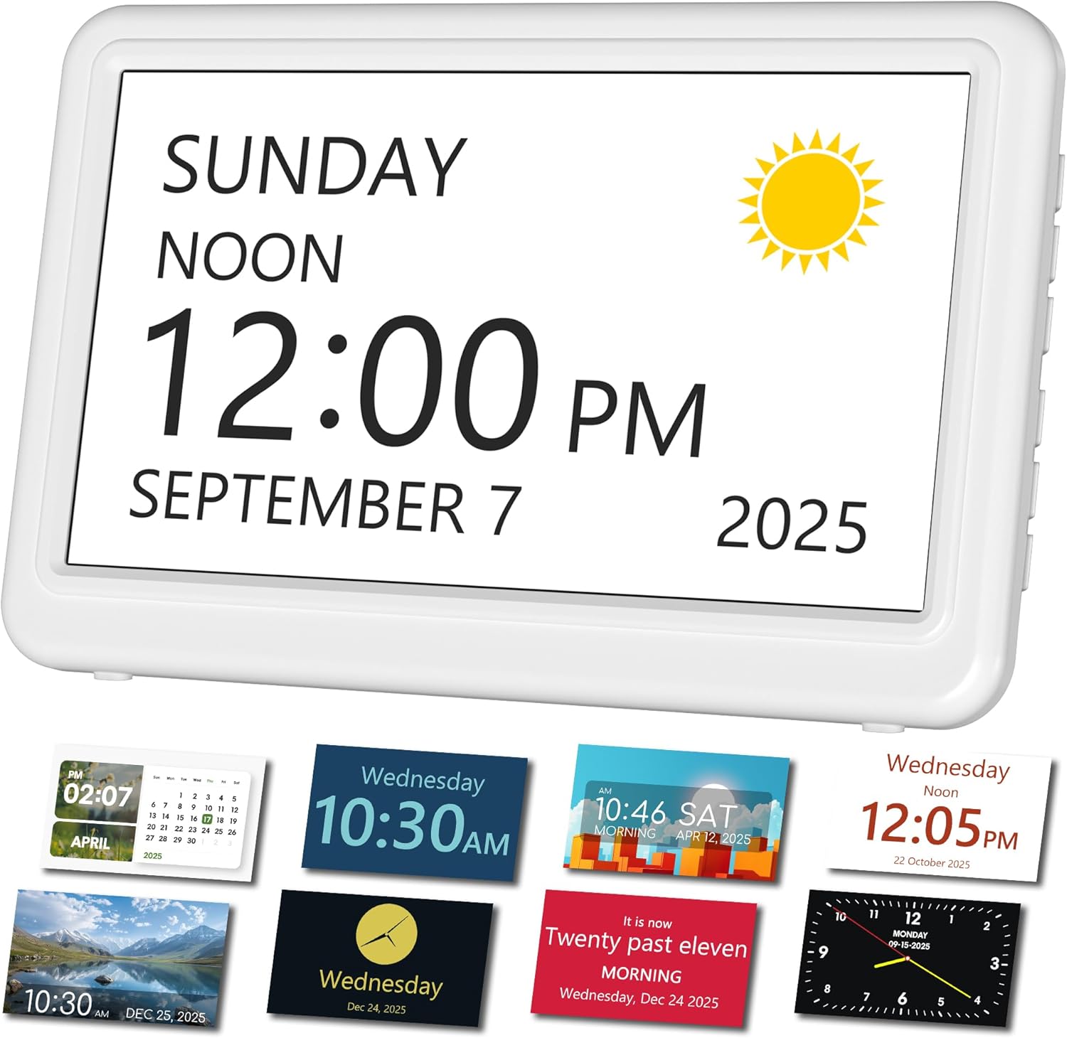 Product image of 7 Inch Day Clock-Dementia Clocks for Seniors, 20 Alarms/Reminders, Auto Dimming/DST, 12 Themes, Clock with Day and Date for Elderly, Easy-to-Use Alarm Clock with Side Navigation Buttons