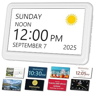 7 Inch Day Clock-Dementia Clocks for Seniors, 20 Alarms/Reminders, Auto Dimming/DST, 12 Themes, Clock with Day and Date for Elderly, Easy-to-Use Alarm Clock with Side Navigation Buttons - Amazon product rated Grade A