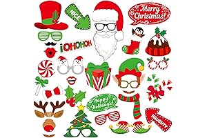 Christmas Photo Booth Props Kit [32-Piece Festive Set]