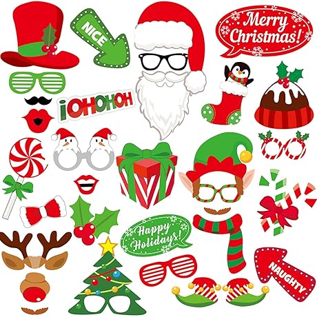 Christmas Photo Booth Props Kit [32-Piece Festive Set]
