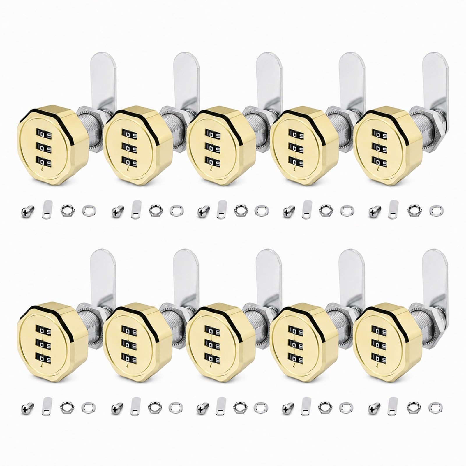Serrure à combinaison à came, serrure réinitialisable à 3 chiffres, cylindre de 1-9/16 po, serrure de sécurité en alliage de zinc pour armoires, casiers et unités de rangement(Gold,10PCS)