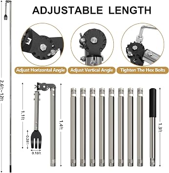 12FT Gutter Cleaning Tools from the Ground with Dual-Axis Adjustment
