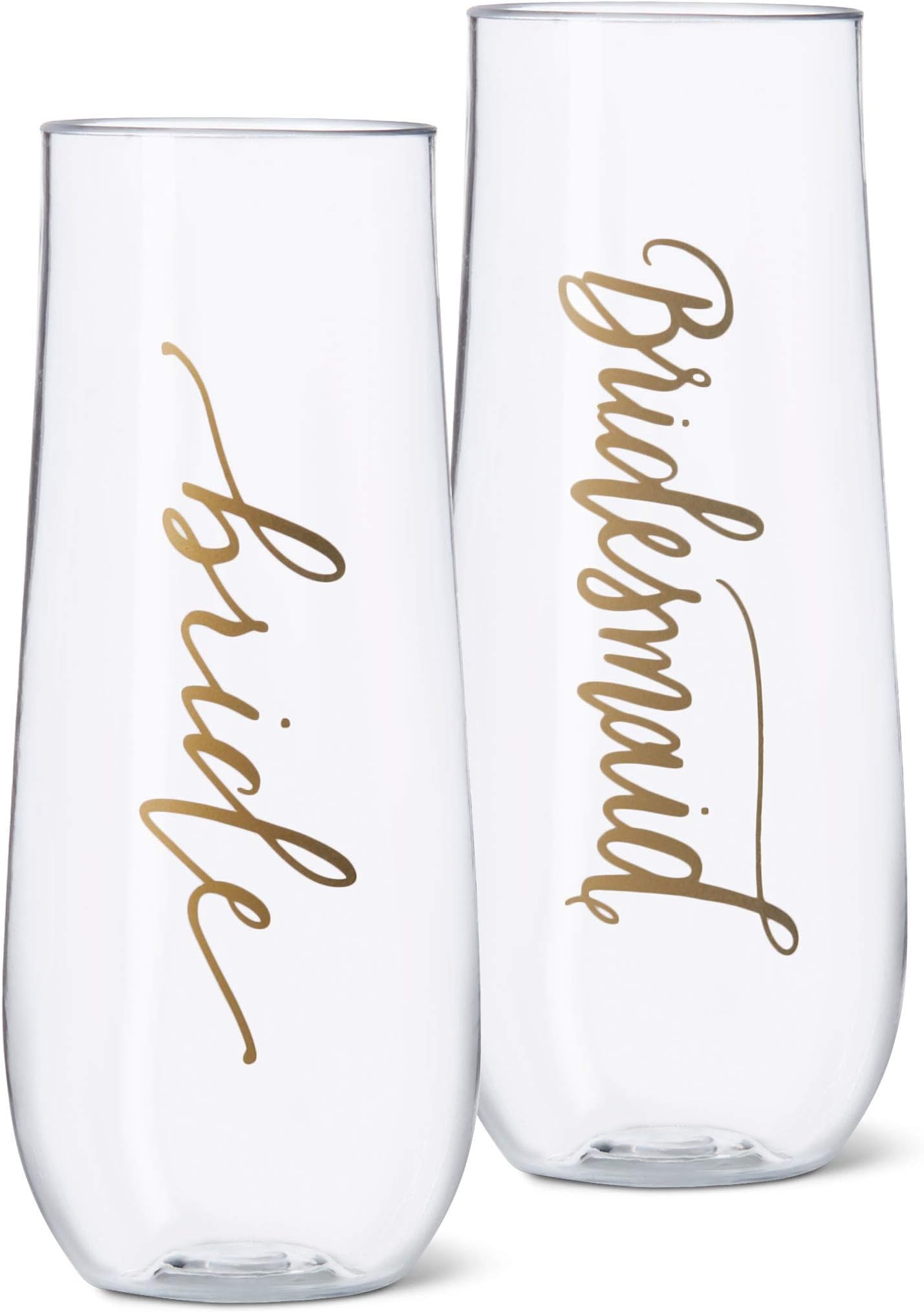 Bride & Bridesmaid Stemless Champagne Flutes for Bachelorette Parties, Weddings, Bridesmaid Gifts, Reusable Plastic Champagne Glasses, 11oz - 11 Piece Set