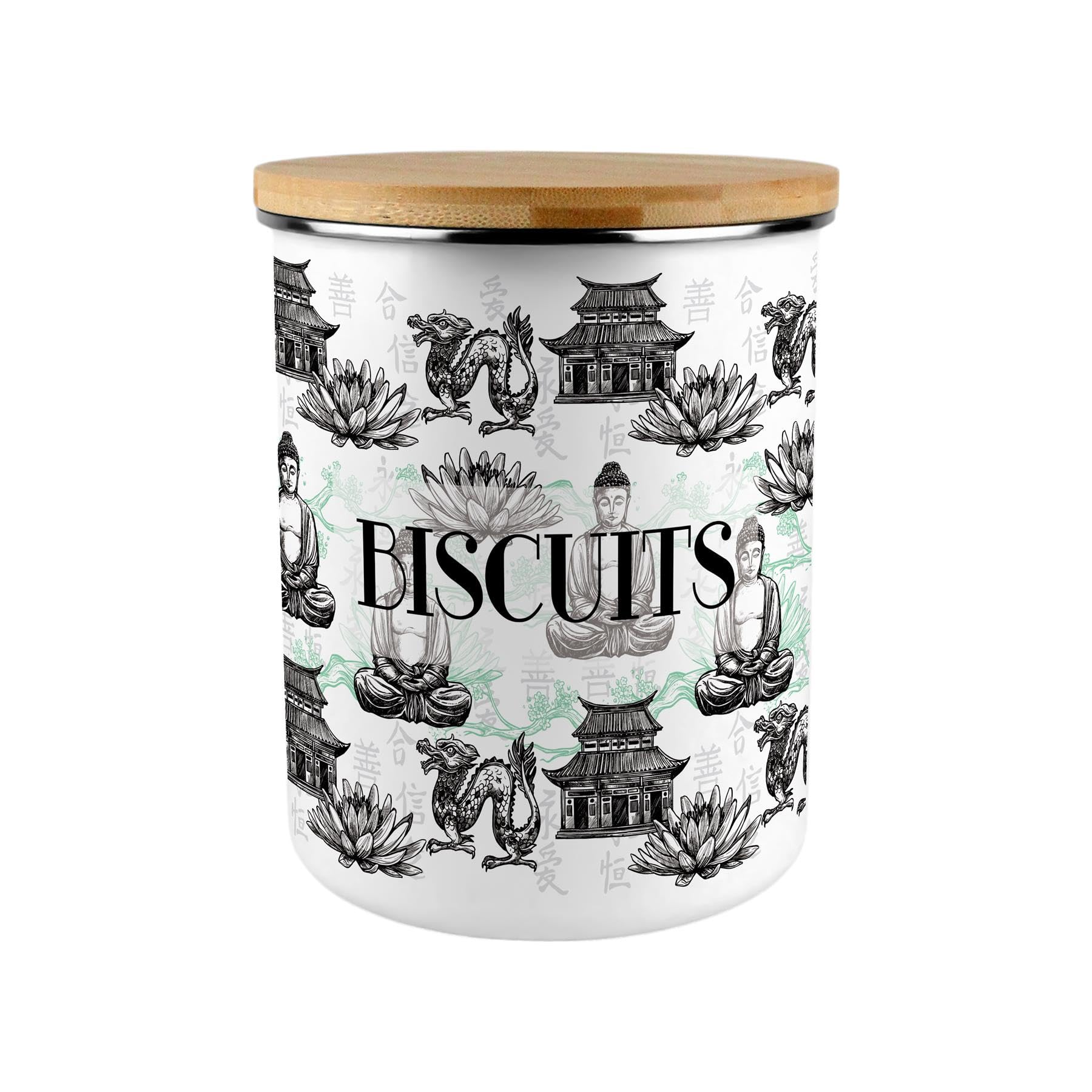Asian Style Biscuit Storage Canister - Oriental 2.7L Extra-Large Enamel Home & Kitchen Organisation Container
