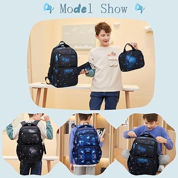 Galaxy School-Bag Backpack and Lunch-Bag Set for Boys Middle-School Elementary Rucksack