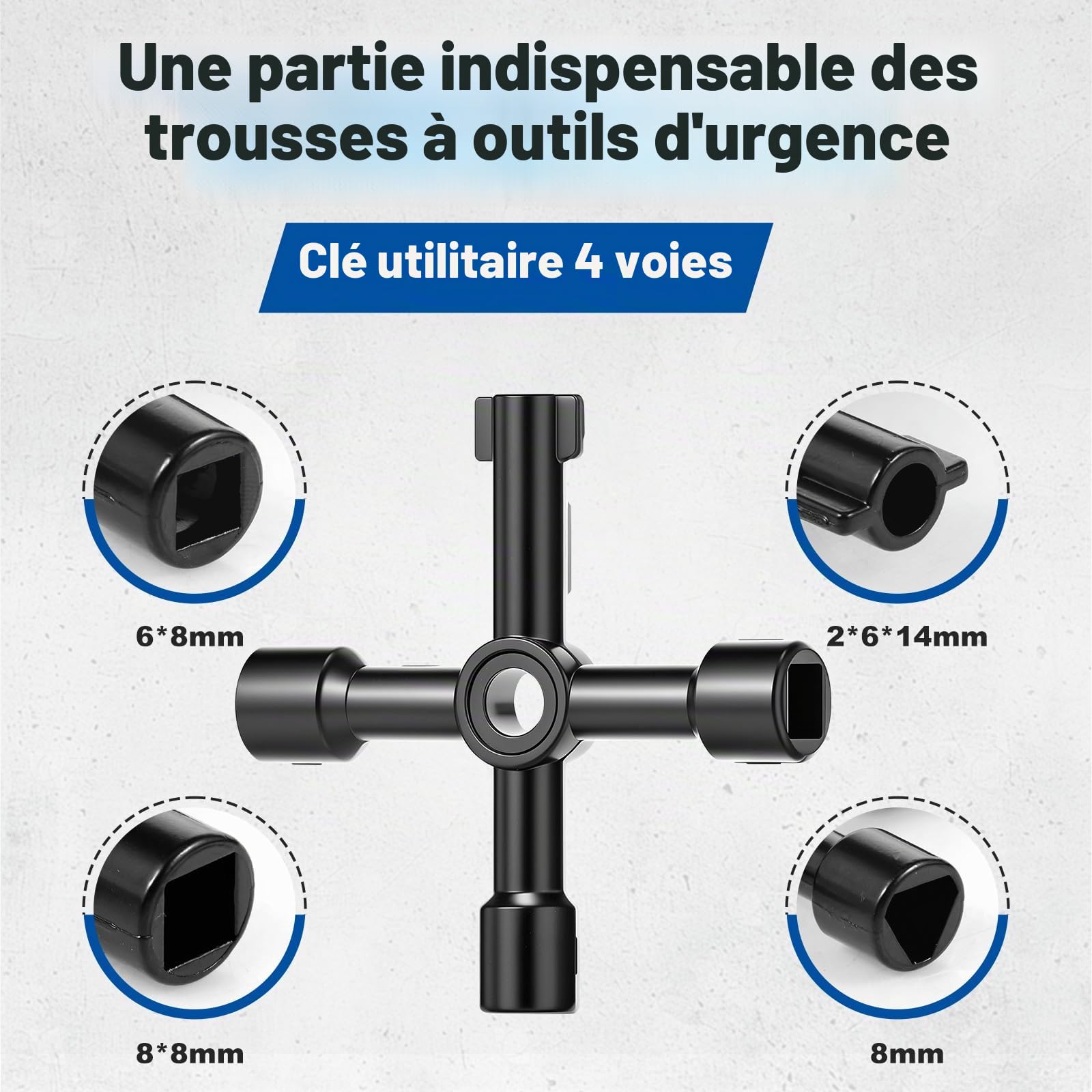 Clé de compteur d'eau avec outil 4 voies en acier au carbone en forme de T - 43 à 94 cm - Longueur réglable - Clé universelle pour l'entretien des conduites d'eau et des vannes - Jaune
