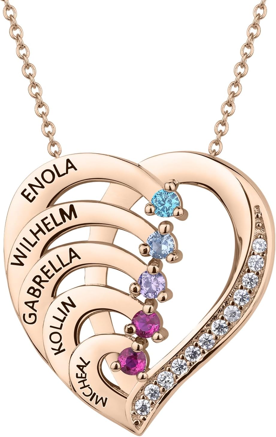 Personalized Sterling Silver Mothers Name Necklace with 1-5 Simulated Birthstones Custom Heart Pendant Necklace Personalized Gift for Mother's Day Christmas - Image 3