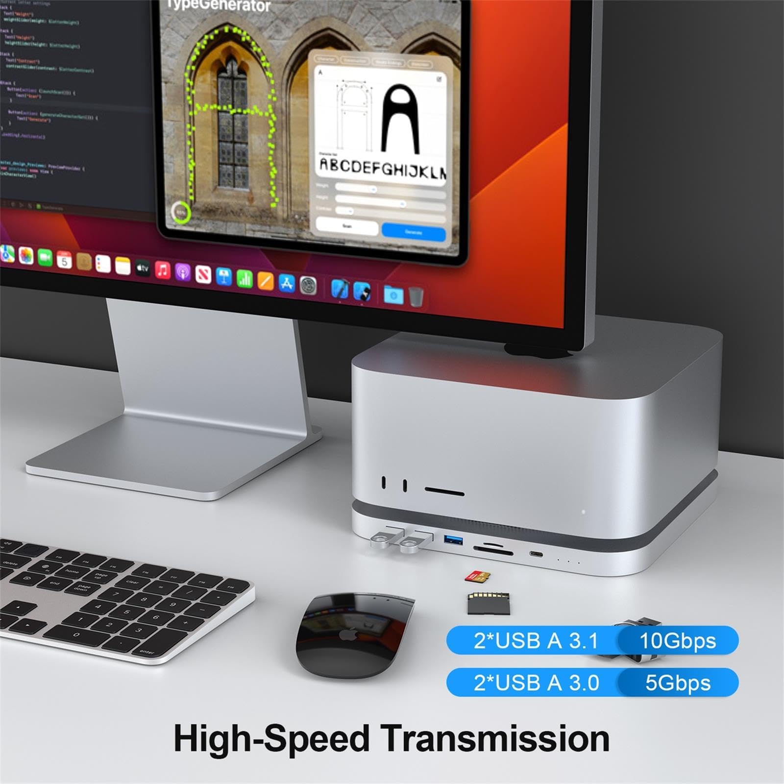 Mac Mini Dock, hub USB C avec Disque Dur SATA de 2,5", NVMe M.2 SSD, 4K @ 30 Hz, Type-C 10 Gbit/s, lecteurs de Cartes TF/SD, Compatible avec Mac Mini M1 M2