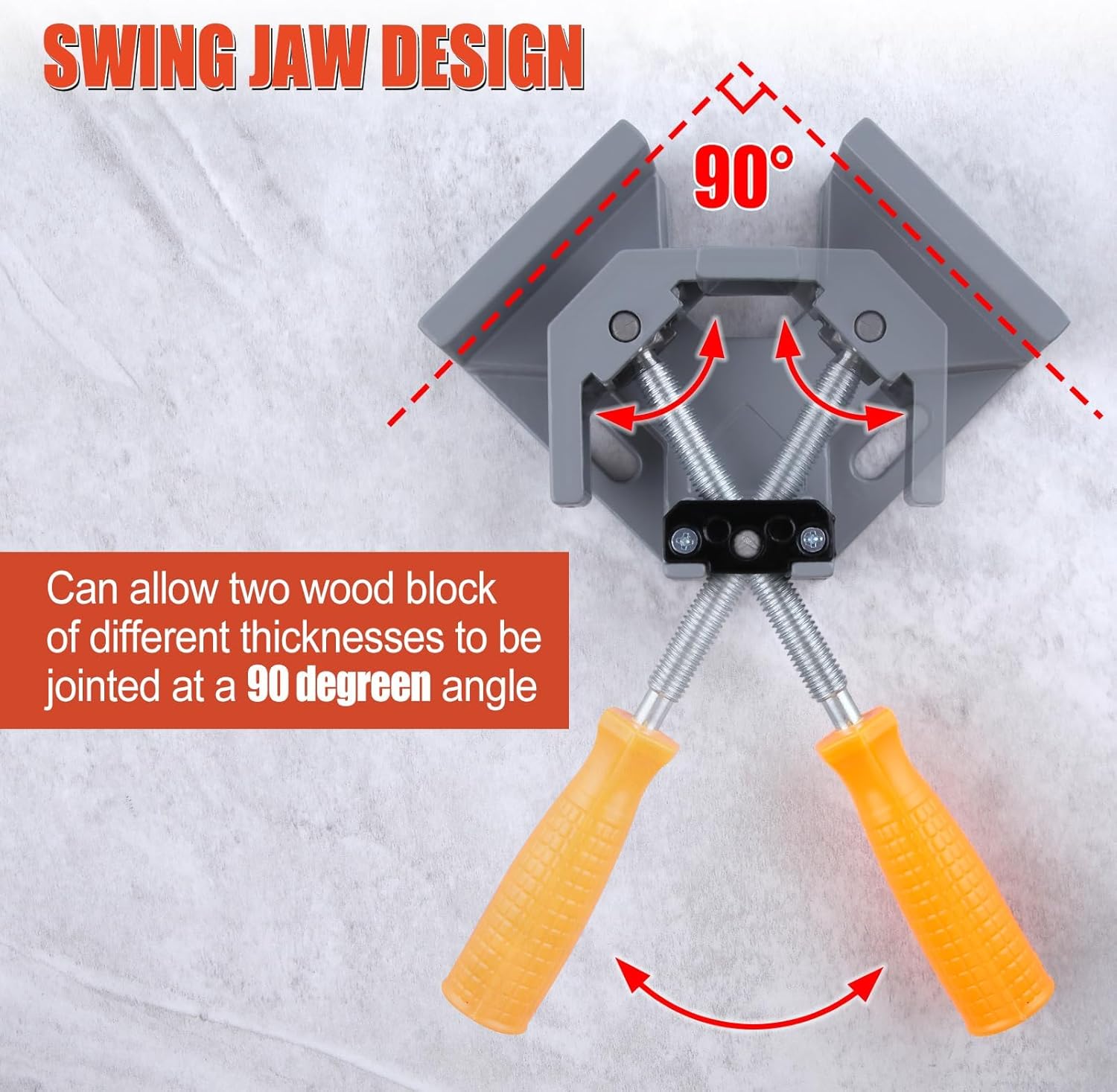 90° Corner Clamps for Woodworking，Adjustable Aluminum Alloy Wood Clamps for Framing, Welding, Cabinetry, Furniture Making，Non-Slip Rubberized Handle，Includes 4 Plastic Corner Clips