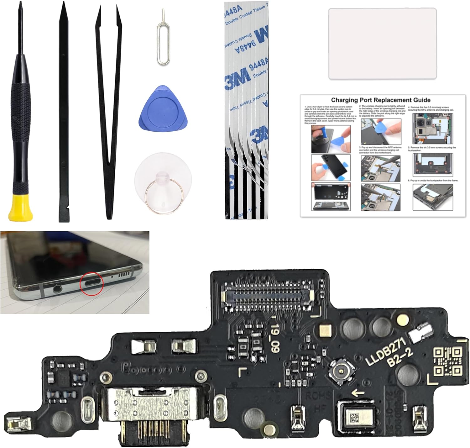 Charging Port Replacement Kit Compatible with Motorola G Play 2024 US Version, Dock Board USB-C Connector Only for Moto G Play 2024 XT2413 Series, with Instruction Manual, Toolkit