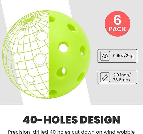 Miniatura 2 de Paquete de 126 pelotas de pickleball  Pelotas de pepinillo al aire libre de 40 agujeros  Pelotas de pickleball duraderas con rebote alto,