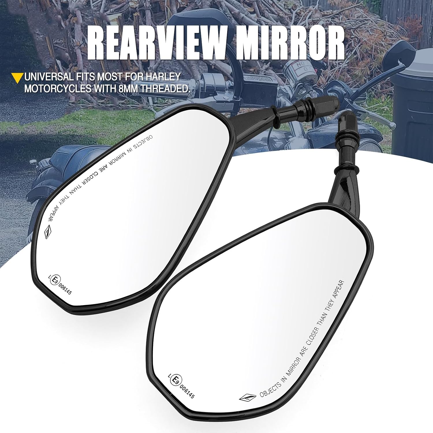 Motorcycle Mirrors 8mm Universal Rear View Side Mirrors Fit For Harley 1982-Later Sporster 883 1200 Low Rider S Softail Fat Bob Breakout 114 Touring Road King Street 500 XG500 750 Trike (Black)