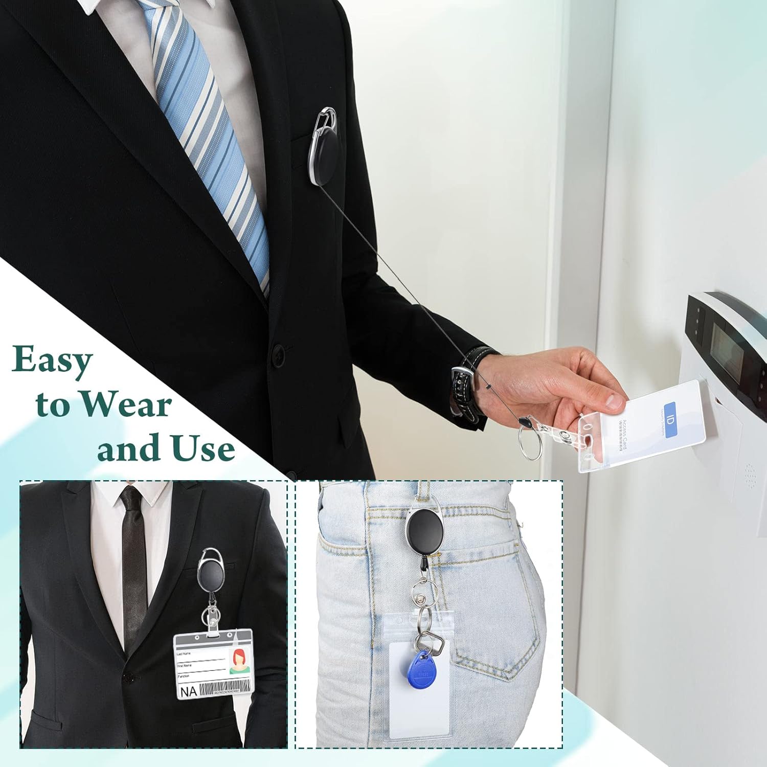 Laumoi 60 Pack Heavy Duty Retractable Badge Holder Reel with Belt Clip Keyring and Waterproof Vertical ID Card Holders for ID Name Card Keychain Badge, Black - Image 5