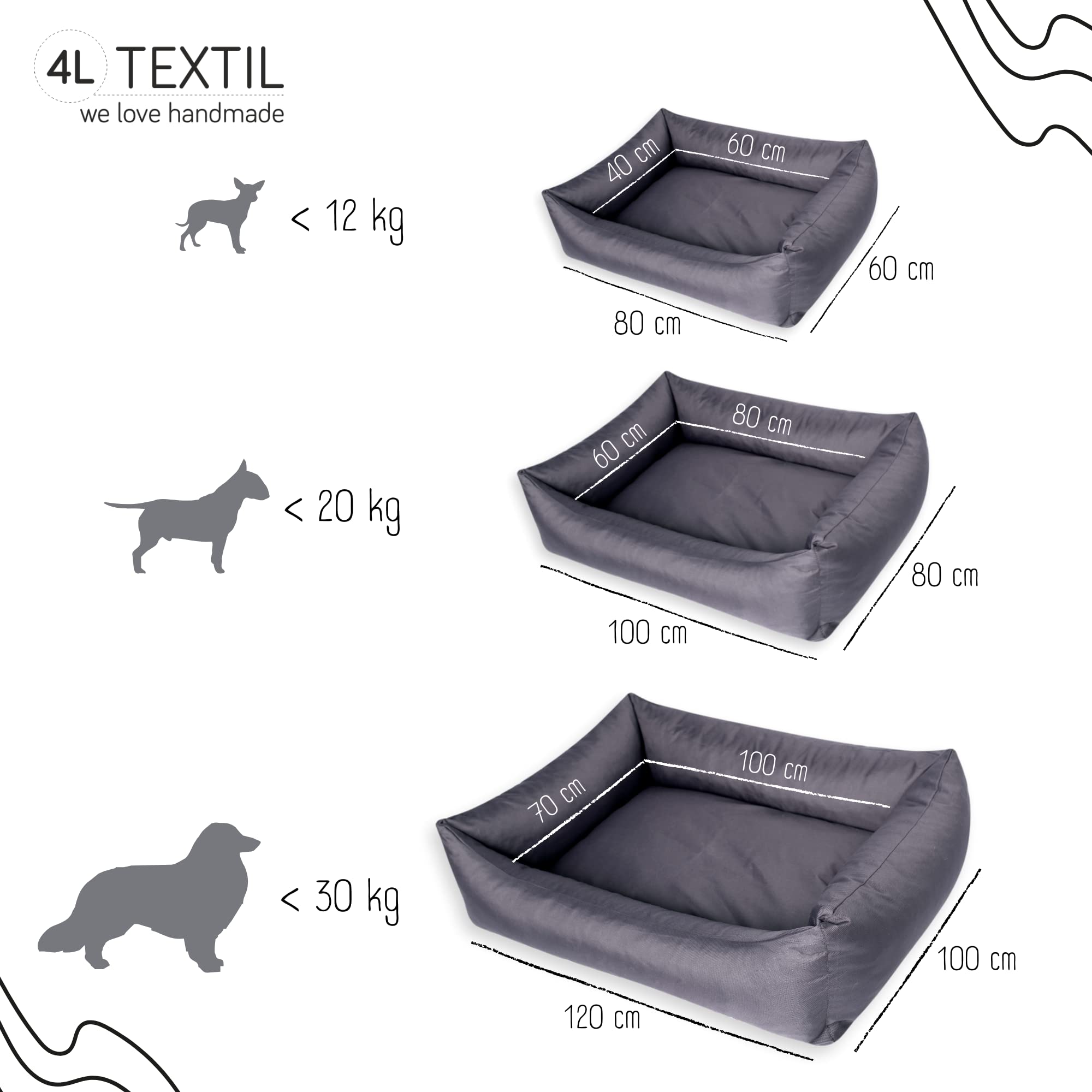 4L Textil Otto Cama Perro Grande, cojín para Perros, Cama para Perros, Funda extraíble Perros, para Perros Impermeable, Mullido cojín Grande, colchón Perro (100x80 cm, Negro)