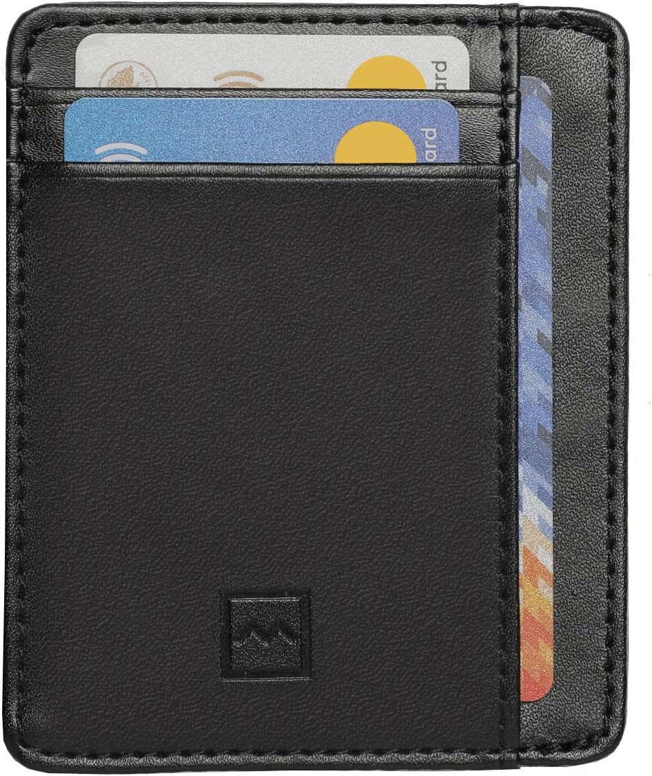 Card Holder Wallet - RFID Blocking Slim & Safe Minimalist – 6 Slots For Credit Cards & Cash - Smooth Black + ID Slot