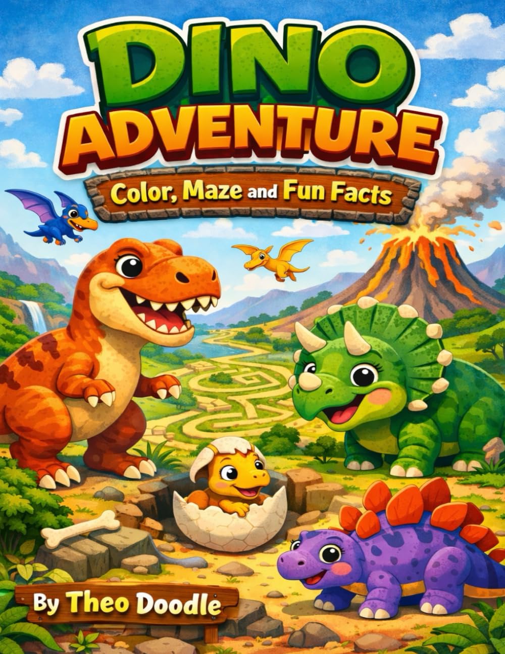 Dino Adventure: Color, Maze and Fun Facts