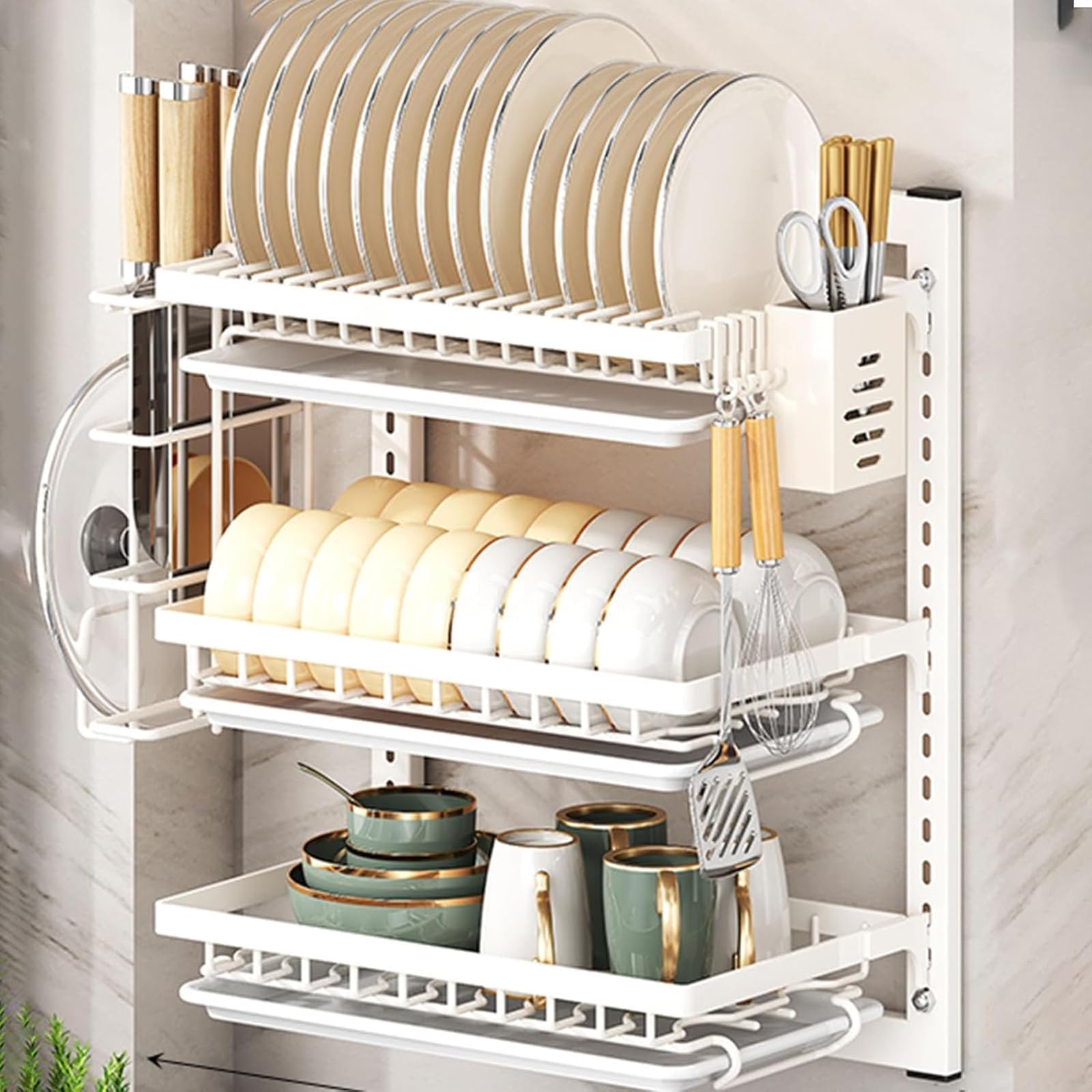 Genérico Escurreplatos De Pared De Acero Inoxidable para Colgar, Estante De Drenaje Y Organizador De Utensilios para Cocina(Size:3 Tier 42cm,Color:Blanco)