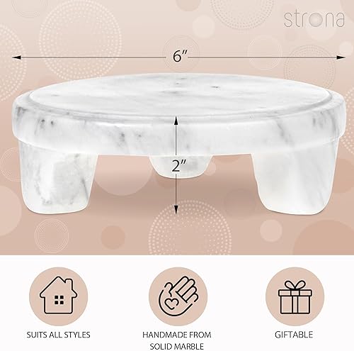 Miniatura 3 de STRONA Elevador redondo de mármol de 6 pulgadas para decoración de encimera de cocina, bandeja de pedestal de mármol tallado a mano, pequeños