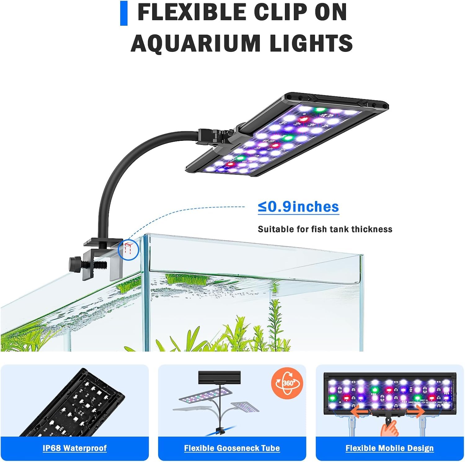 AQQA LED Aquarium Lights, 24/7 Mode Clip on Fish Tank Light, Full Spectrum Aquarium Plant Light with Memory Function - Image 4