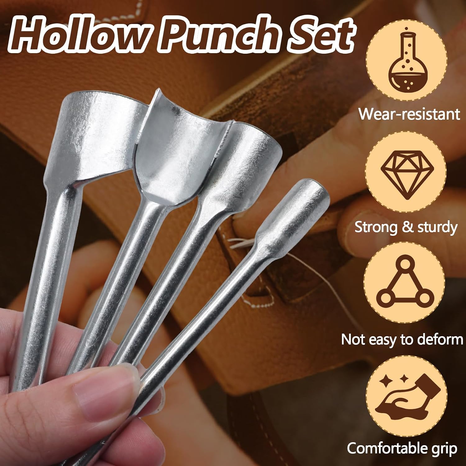 Piutouyar 5 Pcs Arc Curve Leather Punch Set, Metal Leather Corner Punch Half-Round Leathers Cutter Tool Kit for Belt End, Wallet, Bag & Strap Crafting Projects (10mm, 15mm, 20mm, 30mm, 40mm)