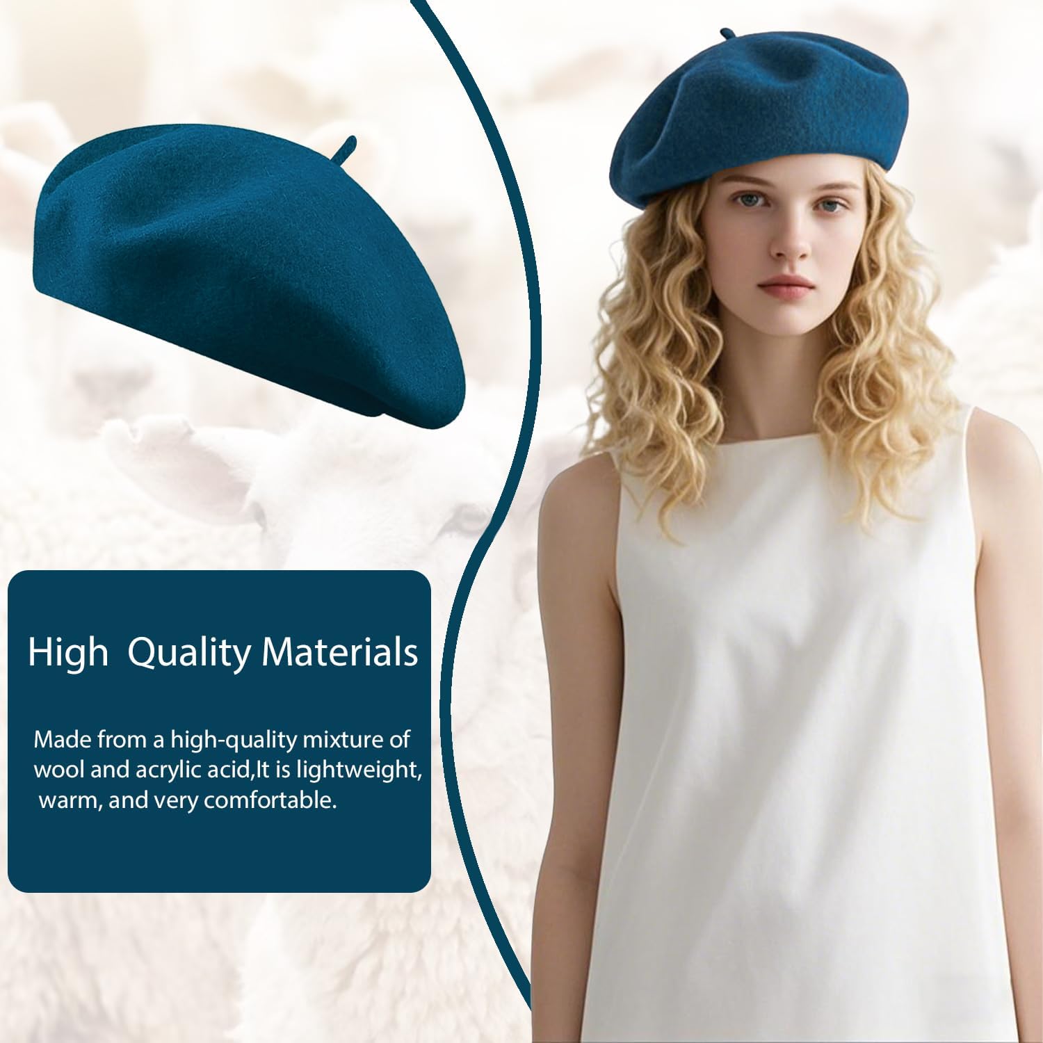 Wool Beret Hats,French Breathable Solid Color Artist Painter Beanie Beret Hat for Women Men All Seasons - Image 3