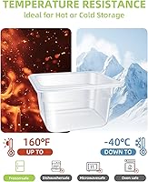 Vista 5 de Paquete de 6 bandejas de plástico para alimentos con tapas, tamaño 1/6 recipientes comerciales de almacenamiento de alimentos para fiestas