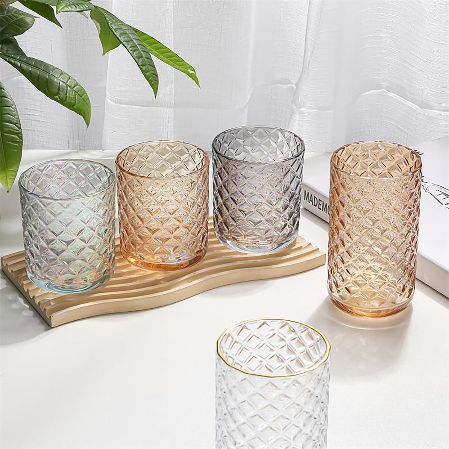 Gaolinci 2 Pcs Exquisite Embossed Glass Tumbler Cup,Toothbrush Holder, Bathroom Cups, 12 Oz