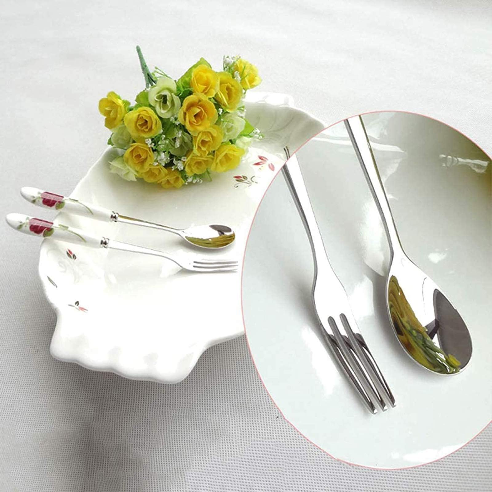 Set di posate in acciaio inox da 24 pezzi con manici in ceramica | adatto per matrimoni, Natale, compleanni
