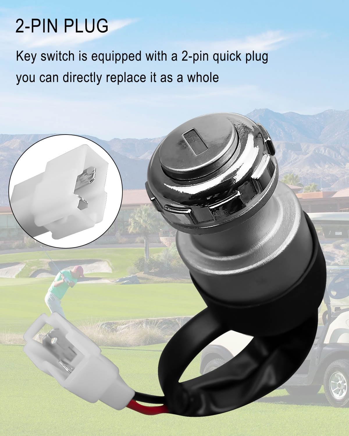 Ignition Starter Switch Fit for Icon/Edison/Advanced 48V Electric Golf Cart, Starter Ignition Switch Assembly with 2 Keys and 2 Pin Plug