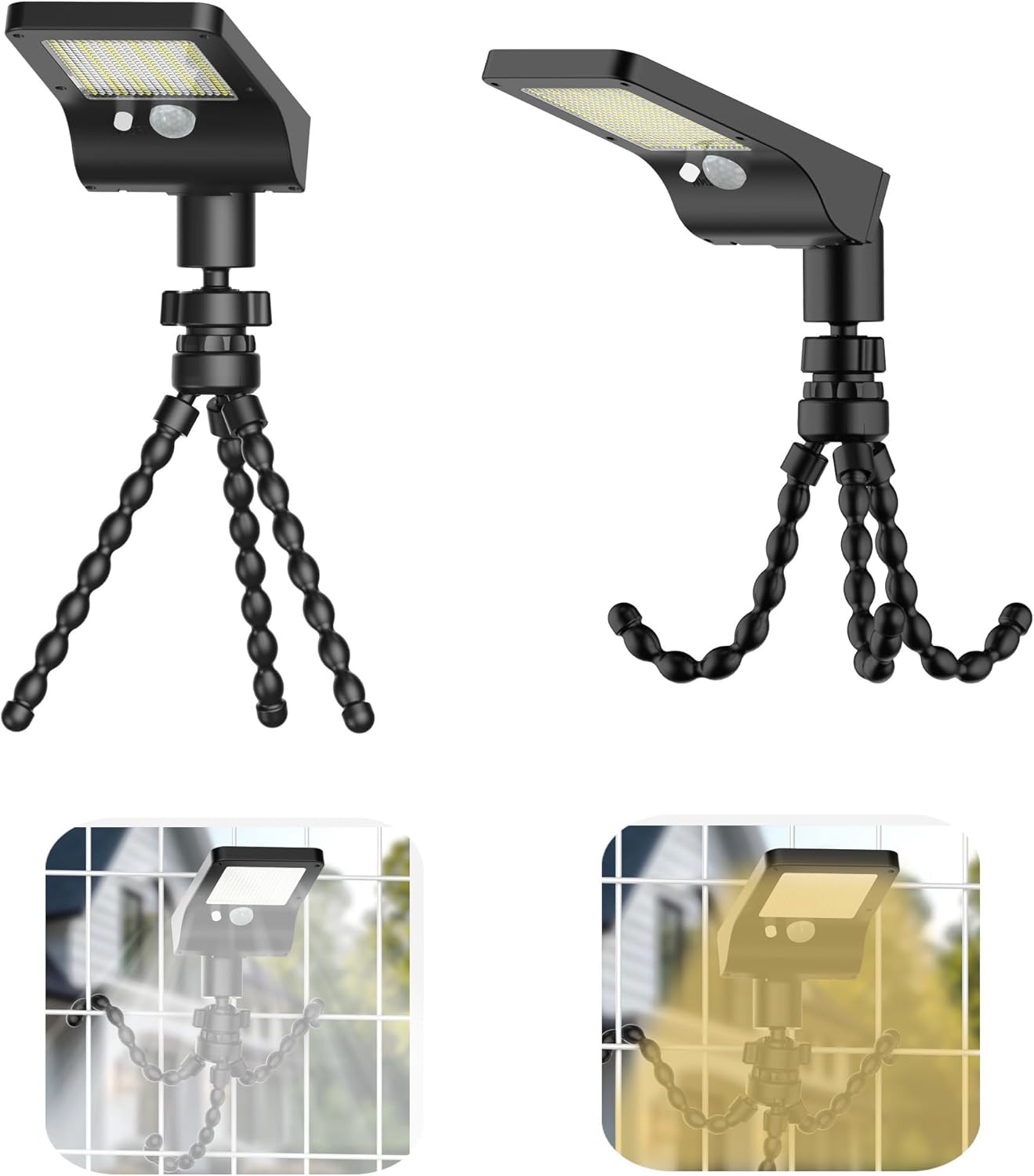 Solar Lights Outdoor with Octopus Mount - Solar Flood Lights Outdoor with Remote Control, Motion Sensor Outdoor Lights, USB & Solar Powered Outdoor Lights for Deck Fence Garden Camping