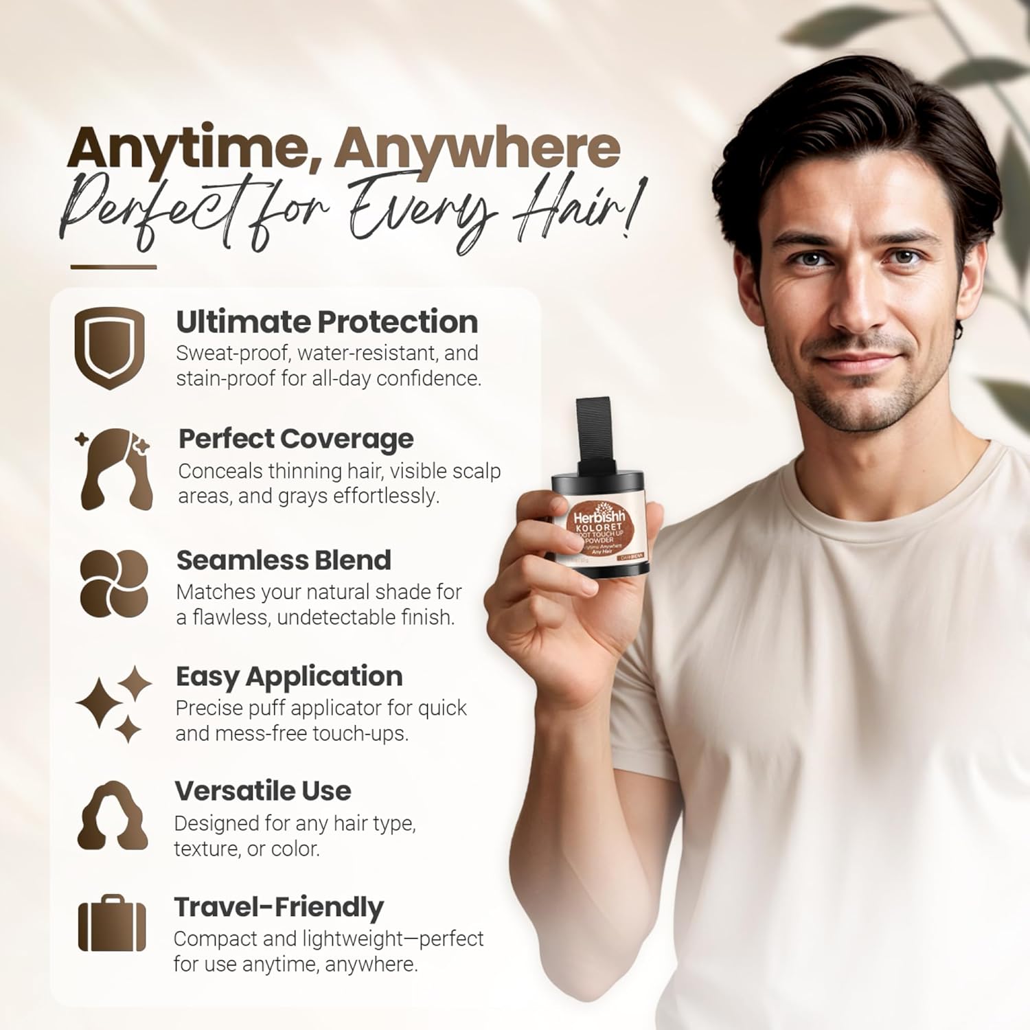 Koloret Root Touch Up Powder– Dark Brown Powder for Women & Men, Instant Root Cover Up for Gray Coverage, Hairline Concealer for Thinning Hair & Bald Spots, Water-Resistant & Smudge-Proof, 10g