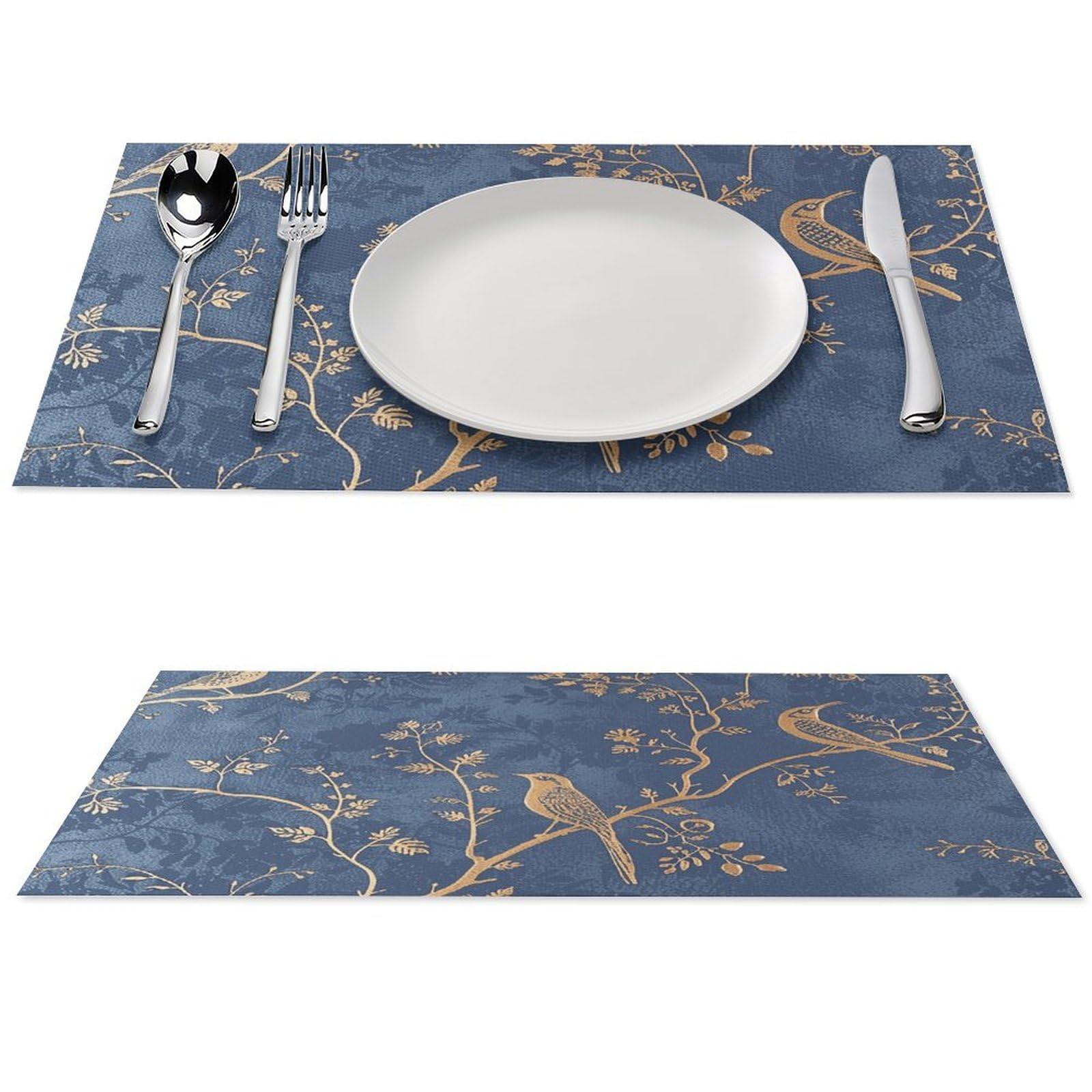 Set de table bleu et doré thermorésistant lavable en PVC tressé