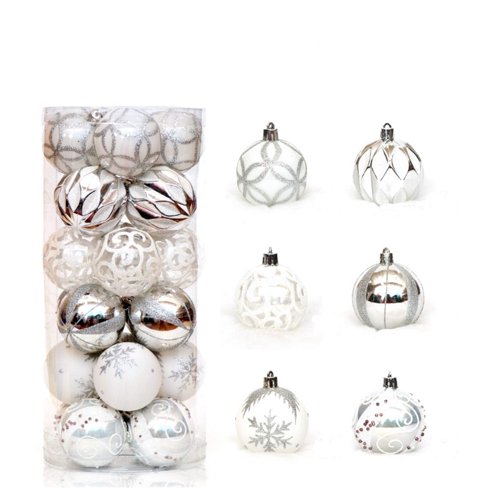 Baogu 24 pcs 6cm Christmas Baubles Xmas Tree Ornament Ball Party Garden Decor (Silver)
