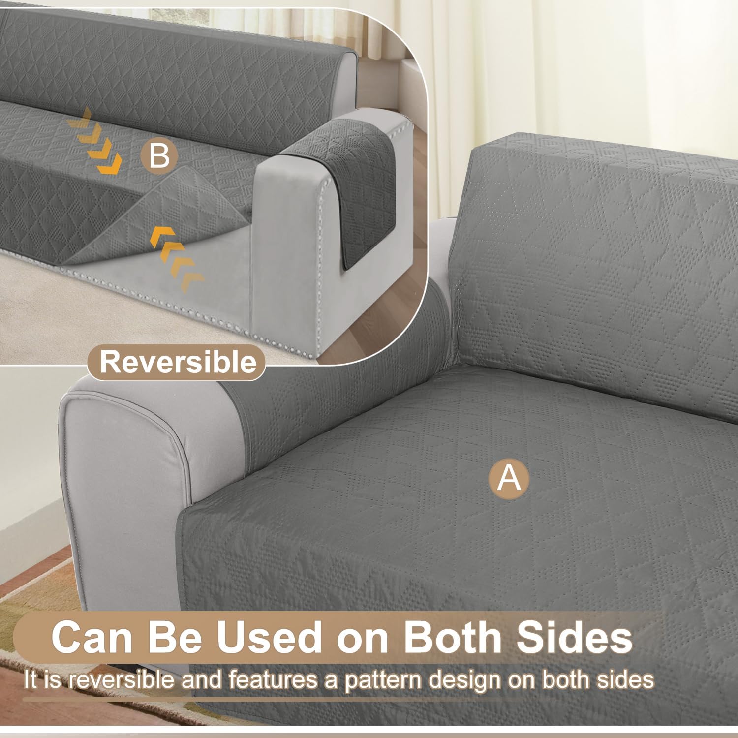 ALIECOM Corner Sectional Couch Covers L Shape Sofa Covers Washable Reversible Couch Cover for Sectional Slipcover U Shape Pet Dogs Furniture Protector with Elastic Straps (Dark Gray, Large)