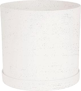Bloem Mathers 8" Vanilla Bean Round Modern Resin Garden Planter Pot with Drainage Holes and Removable Saucer Tray Included