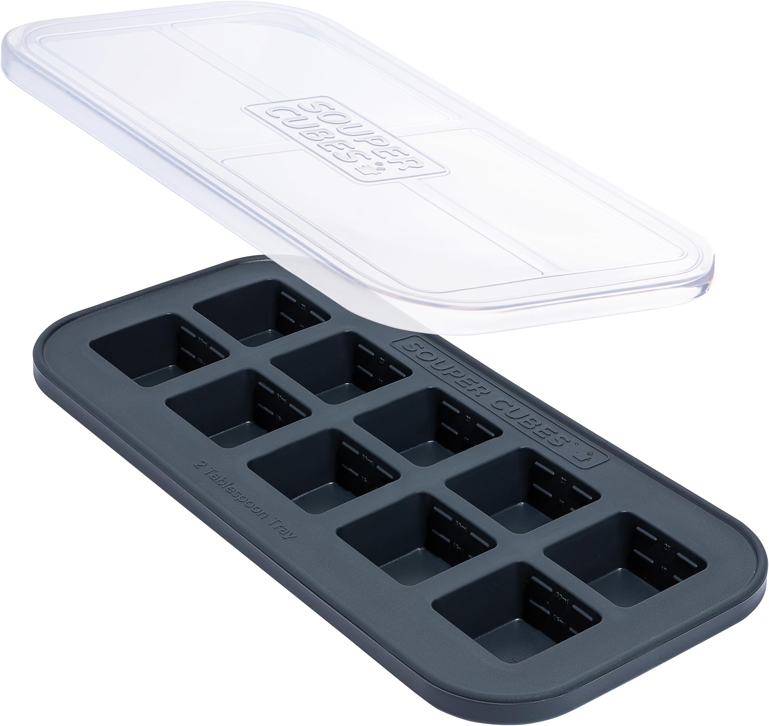 Souper Cubes 2 Tbsp. Silicone Freezer Molds - Perfect for Storing Garlic, Herbs, Ginger, Pesto, Tomato Paste, Lemon Juice, Purees and More - Charcoal โ 1-Pack